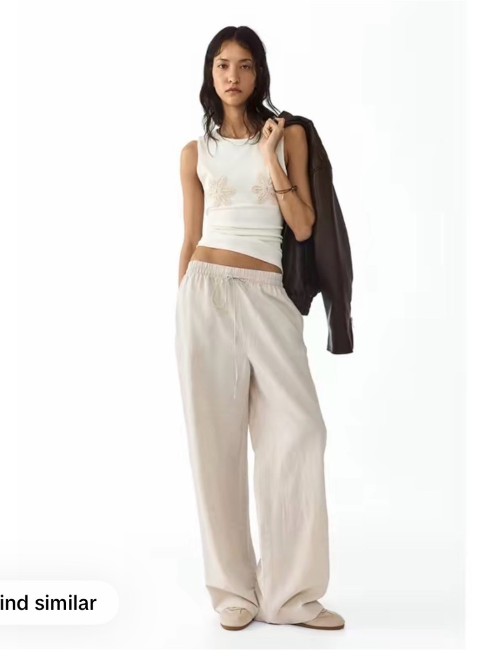 H&M Wide-Leg linen Pants in Light Beige